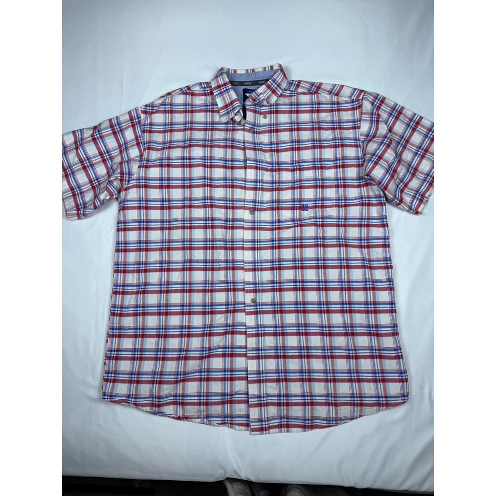 Twenty X The Wrangler Jean Co Men Plaid Short Sleeve Button Up‎ Red Blue White L